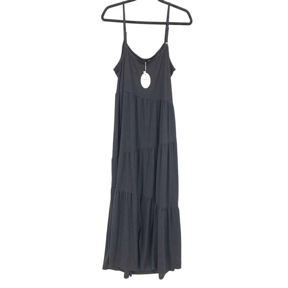 Naggoo A-Line Maxi Dress Womens Size XL Jersey Knit Tiered Black NEW